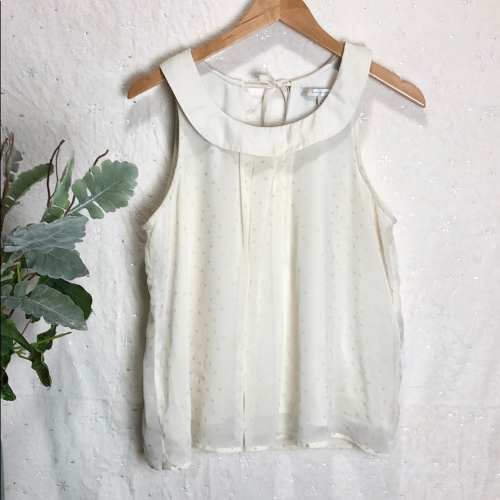 LC Lauren Conrad Ivory and Cream Polka Dot Blouse